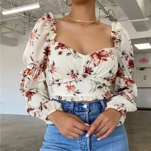 Cropped Floral Long Sleeve Blouse‎